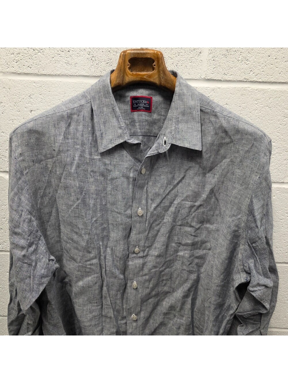 UNTUCKit Untuckit Strausse Shirt Mens XL Linen Blue  Wrinkle Free 27 x32